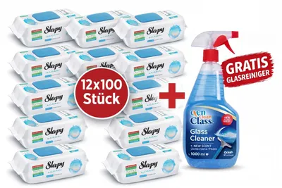 Produktbild von Sleepy Easy Clean Oberflächenreinigungstücher – 12x100 Ocean + Glasreiniger GRATIS