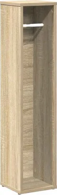 A tall, narrow, empty cabinet with a wood-grain finish.