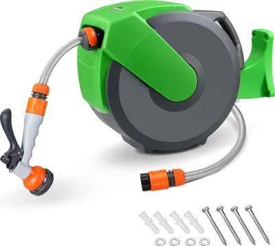 Produktbild von GARDEBRUK® Schlauchtrommel 20m + 2m mit Wandhalterung Garten 1/2“ Multifunktions-Handbrause Schlauchführung Schlauchaufroller Wandschlauchbox