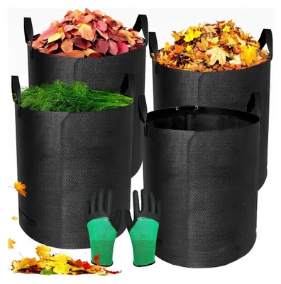 Produktbild von 4X 272L Gartensack Laubsack Gartenabfallsack stabil, inkl. Handschuhe, strapazierfähig, mit Griffen, robust und wasserdicht, wiederverwendbare Gartensäcke für Laub, Rasenschnitt und Gartenabfälle