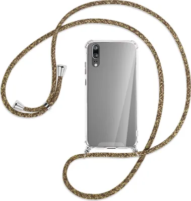 Produktbild von Handykette Backcover-Schutzhülle mit Band (Metall silberfarben) für Huawei P20 - braun+beige