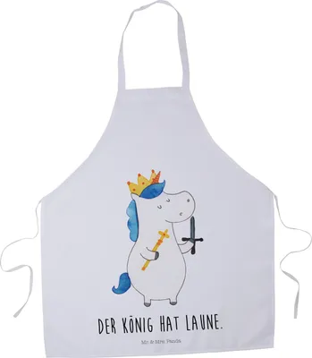 Produktbild von Mr. & Mrs. Panda Schürze Einhorn König mit Schwert - Weiß - Geschenk, Unicorn, Kochkleidung, Backschürze, Kochschürze, Küchenzubehör, Ritter, Einhörner, Mittelalter