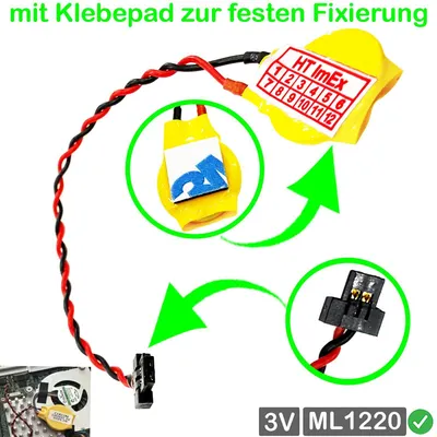Produktbild von RTC CMOS Battery 3V ML1220 with Cable and 2-Pin 6mm x 3mm Connector for PC
