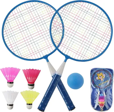 Zdjęcie produktu dla Zestaw Badmintonowy dla Dzieci, 2 Rakiety, 4 Piłki Skaczące, 1 Piłka Piankowa, Torba, na Zewnątrz