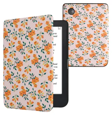 Produktbild von kwmobile Schutzhülle für Kobo Clara 2E / Tolino Shine 4 Hülle - eReader Flip Case mit Auto Sleep Funktion - Gelbe Blumen mit Gelb Grün Beige