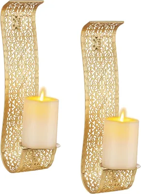 Produktbild von Vintage Wandkerzenhalter, Kerzenständer, Kerzenhalter für Stumpenkerzen, Metall, Wandkerzenhalter, Set aus 2, elegante, hängende Wandleuchter