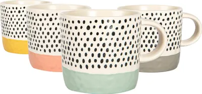 Produktbild von Nicola Spring Keramik-Kaffeetassen mit getauchten Punkten – 385 ml – 4 Farben