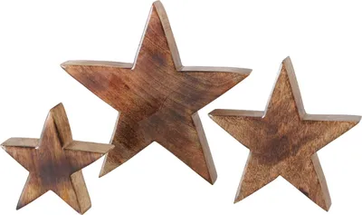 Produktbild von 3tlg Set Deko-Aufsteller Stern Clozzy aus Holz 10-18cm Weihnachts-Deko Advent