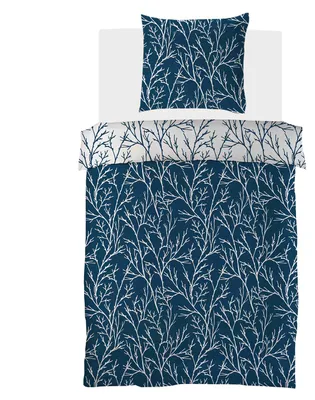 Produktbild von Brielle Mako Satin Wendebettwäsche Set 100% Baumwolle\/Fadenzahl 220  mit Reißverschluss 2-teilig Deckenbezug 140 x 200 cm Kissenbezug 65  x  65 cm Dunkelblau Grau