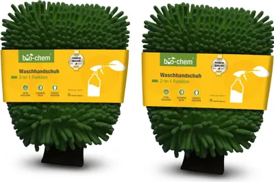 Produktbild von bio-chem 2-in-1 Mikrofaser Waschhandschuh – 2 Stück – Reinigungshandschuh mit Netzseite & Mikrofaser-Zotteln – ideal für Caravan, Wohnmobil, Fahrrad & Haushalt – extra weich & saugstark