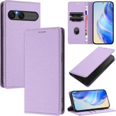 Produktbild von Litchi Leder Handyhülle für Sony Xperia 10 VII Wallet Kartenfächer Standfunktion Hülle Violett