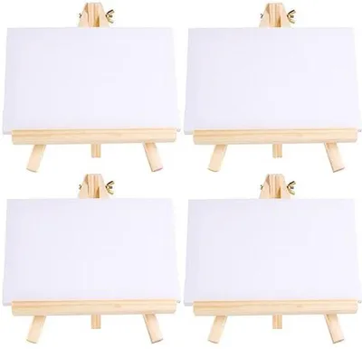 Set von 4 Holz Tischstaffeleien für Leinwände mit 18 x 24 cm Staffelei, ideal zum Malen und Tischdekoration