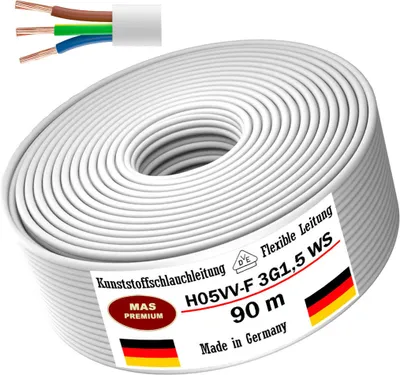 Produktbild von 90m Kunststoffschlauchleitung H05VV-F 3G1,5 Weiß Flexible Leitung Gerätekabel