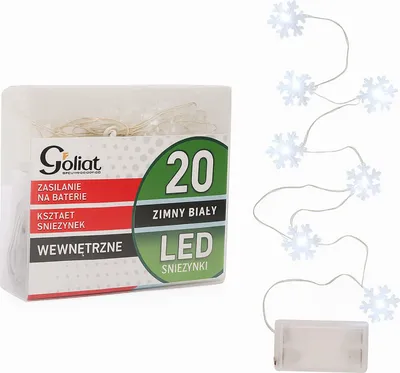 Zdjęcie produktu dla Lampki Choinkowe LED w Kształcie Śnieżynki na Druciku, Zasilane Bateriami, Kolor Zimny Biały
