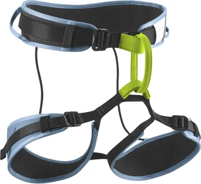 Zack Gym II Verleih-Klettergurt von Edelrid; schwarz-blau mit grünen Akzenten; für Kletteraktivitäten.
