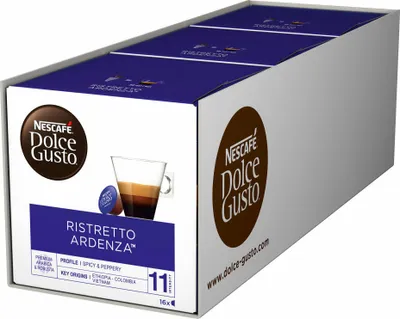 A box of Nescafé Dolce Gusto Ristretto Ardenza coffee capsules.