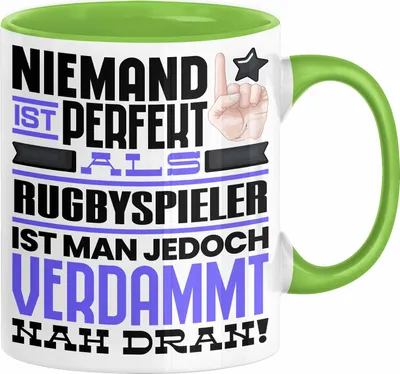 Produktbild von Rugbyspieler Geschenk Tasse Lustige Geschenkidee für Rugbyspieler Geburtstag Kaffee-Becher Niemand Ist Perfekt Aber Als Rugbyspieler Ist Man Nah Dran (Grün)