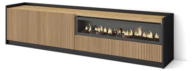 Produktbild von TV-Schrank, Lowboard, 207x37x50cm, Für TV-Geräte bis zu 80", Elektrokamin., Eiche Schwarz