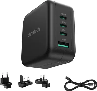 Produktbild von Choetech PD6055 70W GaN-Netzladegerät mit US-, EU-, UK- und AU-Adapter