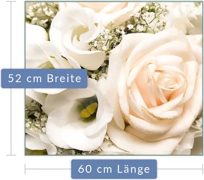 Produktbild von Herdabdeckplatte Abdeckung Glaskeramikkochfeld Abdeckplatte 1-Teilig 60x52 Rosen Weiss