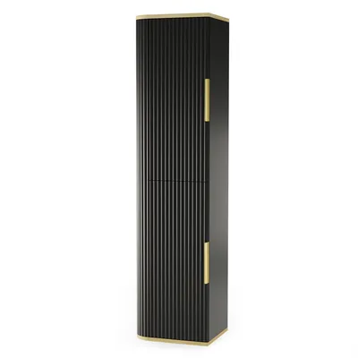 Produktbild von Badezimmerschrank RIVELA Schwarz 40 x 160 x 34 cm geriffelter Front Hochschrank hängend Badmöbel Badregal