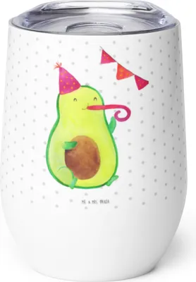 Produktbild von Mr. & Mrs. Panda Thermo Becher Avocado Party - Weiß - Geschenk, edelstahl thermobecher, kaffee tasse, isolierbecher, Feier, Happy Birthday, Prüfung, thermosbecher