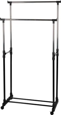 Produktbild von alpina Kleiderständer auf Rollen - Doppelstab - Höhenverstellbar - 93 bis 158 cm - Schwarz/Silber