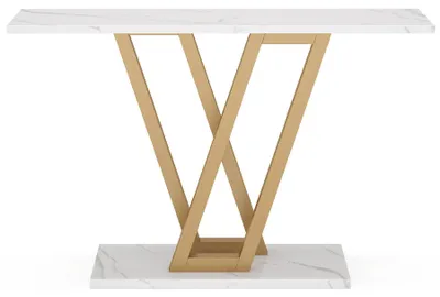 Obrázok produktu pre Konzolový stolík – stolík do predsiene/odkladací stolík – priemyselný dizajn – kovová konštrukcia, drevená doska – rozmery 110 x 30 x 80 cm – obdĺžnikový – biely