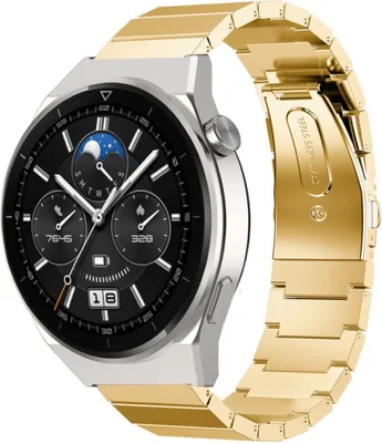 Produktbild von Strap-it Metallarmband - Kompatibel mit Huawei Watch GT 3Armband 46mmHochwertiger EdelstahlHuawei watch elegant Armband mit faltschließe für 22mmArmband Gold