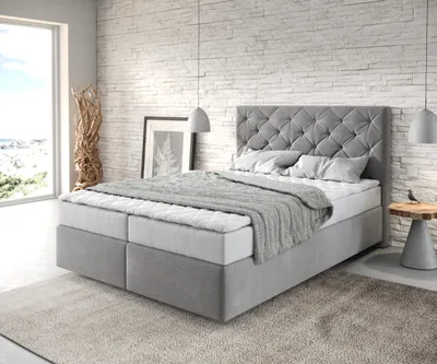 Produktbild von DELIFE Boxspringbett Dream-Great 140x200 cm Mikrofaser Grau mit Matratze und Topper