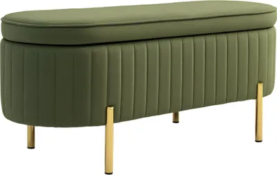 Produktbild von Sitzbank mit Klappdeckel und Stauraum, Stoffbezug, Holz, Metall, Dunkelgrün+Goldfarben