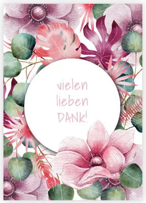 Produktbild von Botanische Dankeskarte mit üppigen tropischen Blumen: vielen lieben Dank!