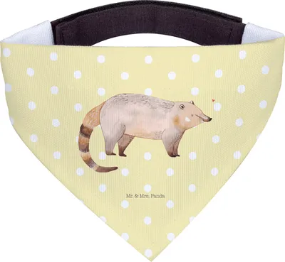 Produktbild von Mr. & Mrs. Panda Bandana Nasenbär - Gelb Pastell - Geschenk, Bär, Rüsselbär, Lustige Sprüche, Dreieckstuch, Hunde Halstuch, Nasenbären, für Hund, Hundehalstuch