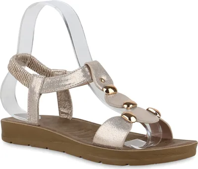 Produktbild von VAN HILL Damen Riemchensandalen Sandalen Profil-Sohle Nieten Schuhe 841065, Farbe: Gold, Größe: 37
