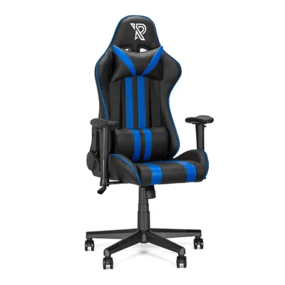 Produktbild von Ranqer Felix Gaming Stuhl - Professioneller Gaming-Sessel - Ergonomischer Gaming Stuhl - 2D-Armlehnen - 180° verstellbare Rückenlehne mit Kissen - Stabiles Nylon Gestell  - Schwarz / Blau