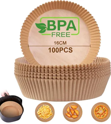 Produktbild von Airfryer Backpapier Rund 100 Stück, 16-20 cm, BPA-frei, Antihaftbeschichtung, Für Airfryer und Mikrowelle