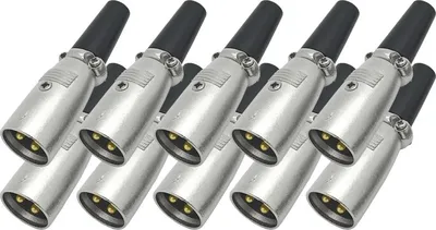 Produktbild von 10x ARLI XLR Stecker 3-polig – vergoldet male mit Zugentlastung für Mikrofon Kabel Musik Studio