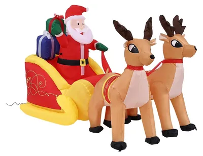 Produktbild von Aufblasbarer Weihnachtsmann mit Schlitten und Rentier - Weihnachtsdekoration für außen - 220 cm XXL - Für Garten und Rasen - Für Weihnachtsfeier - Vliesstoff - Mehrfarbig