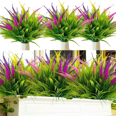 Image de Fleurs artificielles, lot de 6 bouquets, résistantes aux intempéries comme les vraies, adaptées pour l'intérieur et l'extérieur, résistantes aux UV, disponibles en 6 couleurs