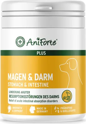 Produktbild von AniForte plus Magen & Darm Hunde Tabletten 90 Stück - Bei akutem Durchfall & Magen-Darm-Beschwerden, Präbiotika zum Darmflora aufbauen