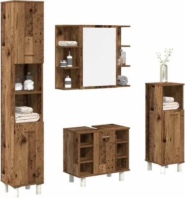 Produktbild von Möbel 4-tlg. Badmöbel-Set Altholz-Optik Holzwerkstoff - Badezimmer 3328557
