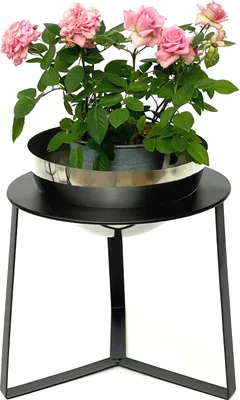 Obrázok produktu pre DanDiBo Kvetinová stolička kovová s kvetináčom čierna strieborná 34 cm Kvetinový stojan 96091 L Kvetinový stĺp Moderný stojan na rastliny