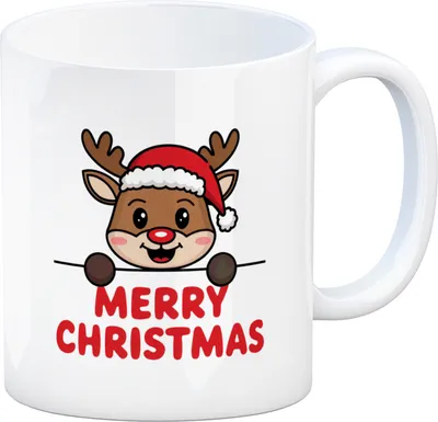 Produktbild von Rentier mit Weihnachtsmütze - MERRY CHRISTMAS Kaffeebecher