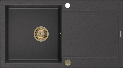Image de Mexen Leo évier 1 bac en granit avec égouttoir 900 x 500 mm, noir tacheté, siphon doré - 6501901010-76-G