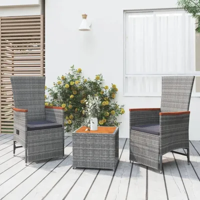 Image de Maison Exclusive - Salon de jardin 3 pièces en polyrotin gris et acacia massif