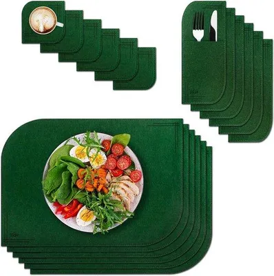 Produktbild von Wasserabweisende Placemats aus Filz grün 18-teilig