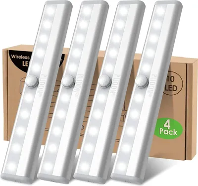 Produktbild von LED-Lampe mit Bewegungsmelder, Akku für den Innenbereich, 4er-Pack, kabelloses Ankleide-Schranklicht, LED-Lichtstreifen für Treppen, Kleiderschrank, Unterschrank, Küche, automatisches Nachtlicht mit selbstklebendem Magnet