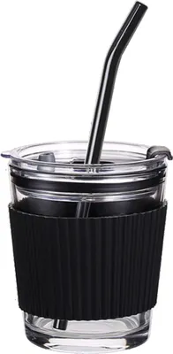 Zdjęcie produktu dla Kubek na kawę, piwo, wodę, z pokrywką i słomką, zestaw z ściereczką do czyszczenia