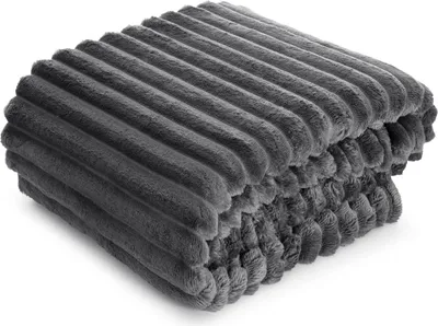 Produktbild von EUROFIRANY | Decke - Sofadecke - 220 x 200 cm - dunkelgraue Kuscheldecke - Streifen