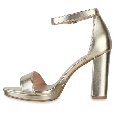 Produktbild von van-hill Damen Sandaletten Gold Metallic 39 Blockabsatz Kunstleder vorne offen